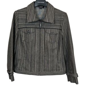 Lindor Petite Striped Zip Front Jacket‎ Brown Black Cream Women’s Size 16P